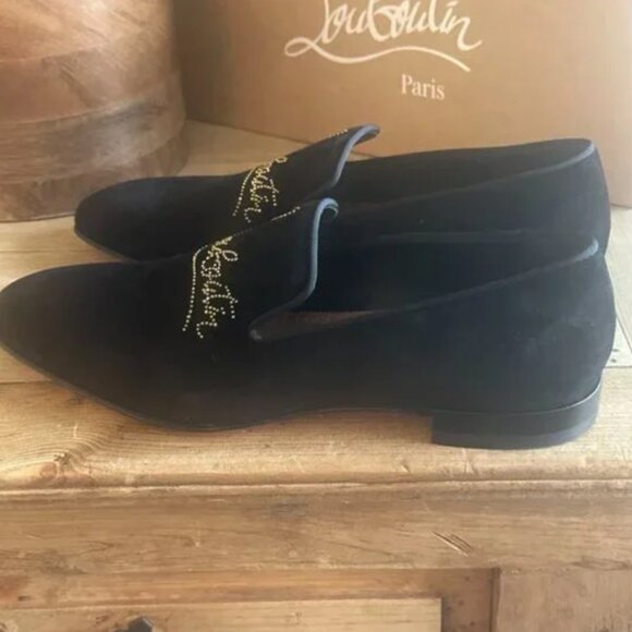 NEW MEN'S CHRISTIAN LOUBOUTIN DANDELION STRASS BLACK SUEDE LOAFERS - Picture 4 of 8